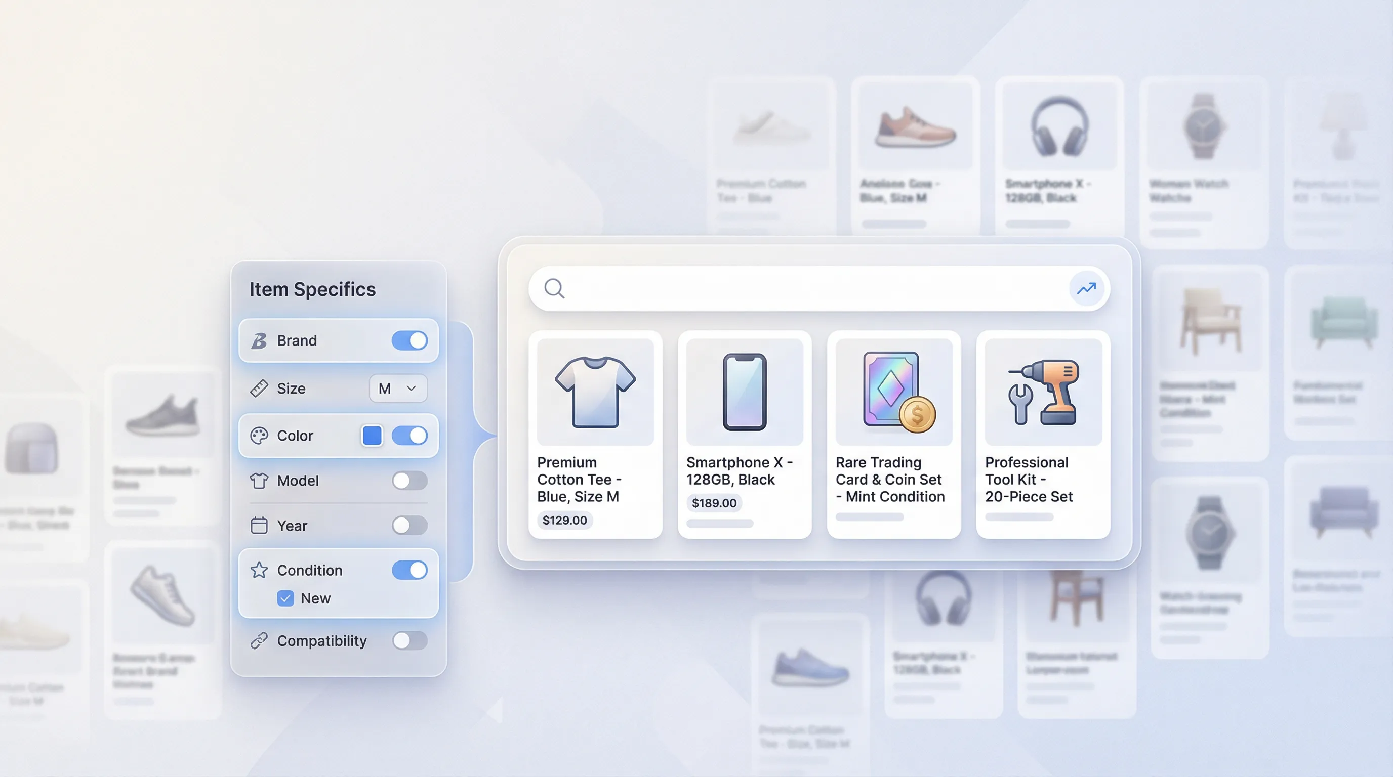 eBay Item Specifics Masterclass guide showing search filters and category optimization